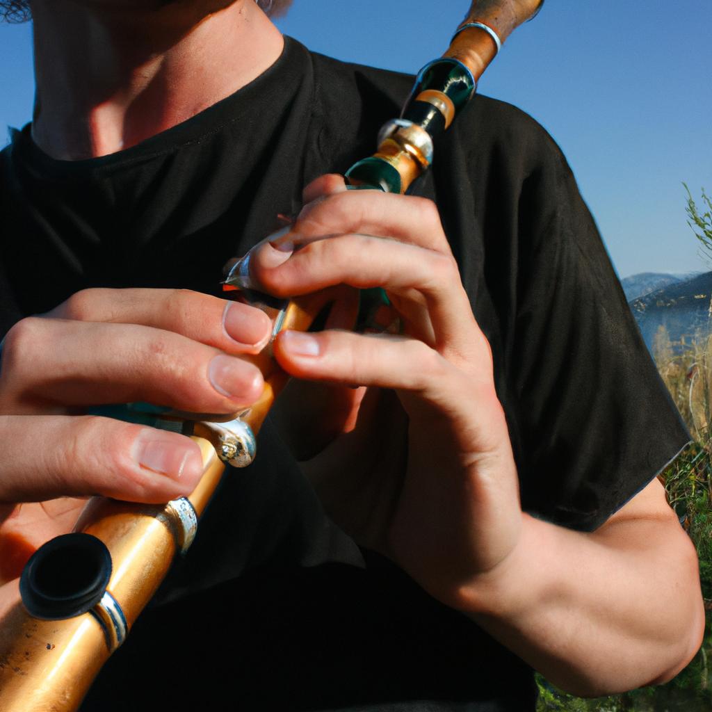 Person playing flute, demonstrating technique