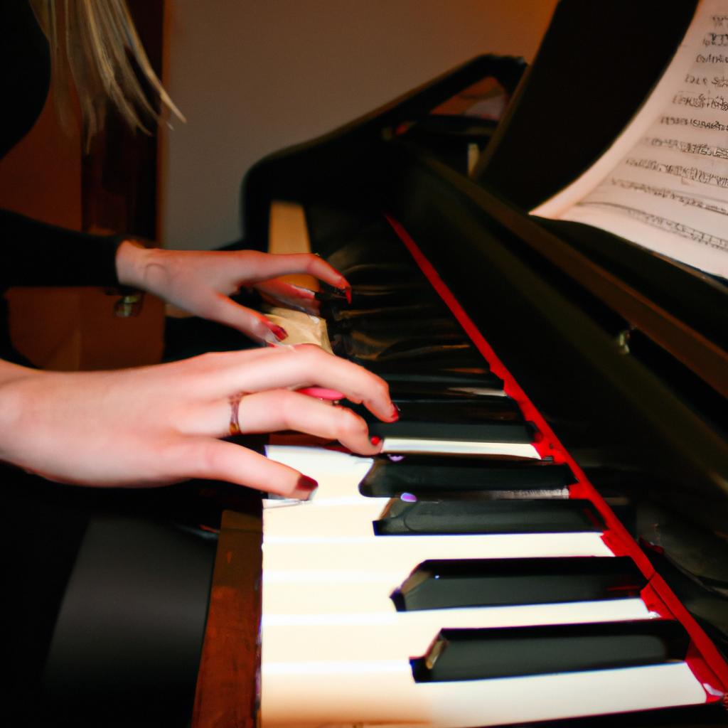 Woman playing piano, composing music