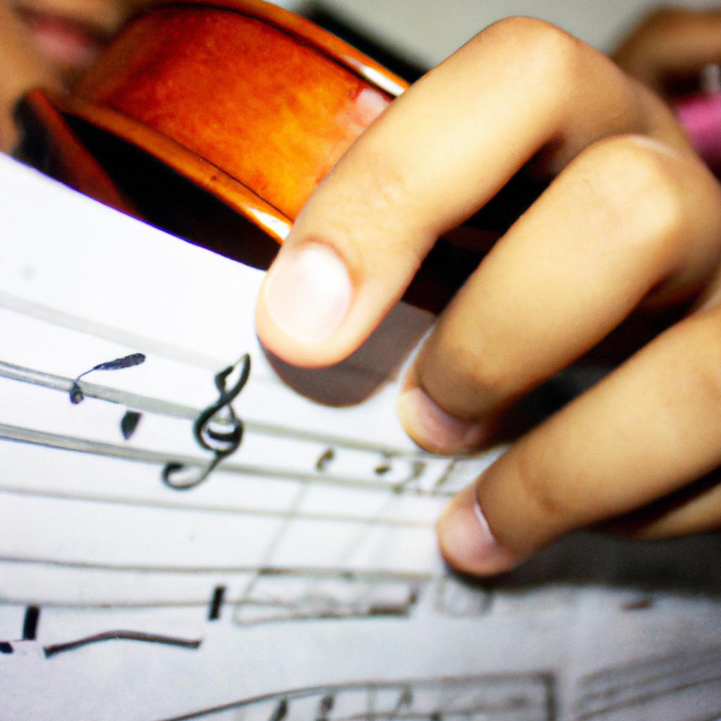 Person playing musical instrument, studying
