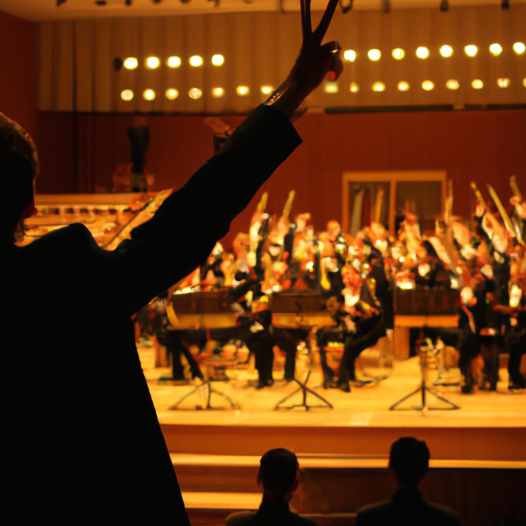 Person conducting an orchestra, composing
