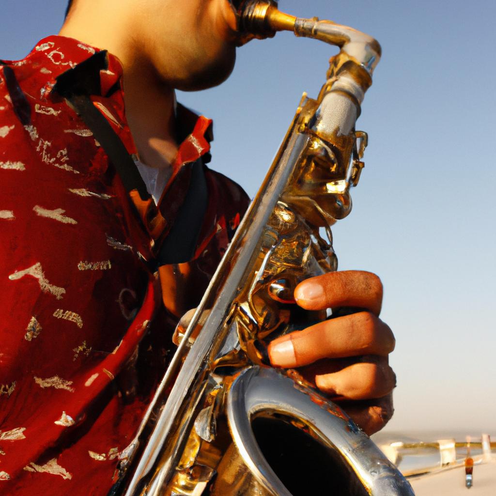 Person playing saxophone with passion